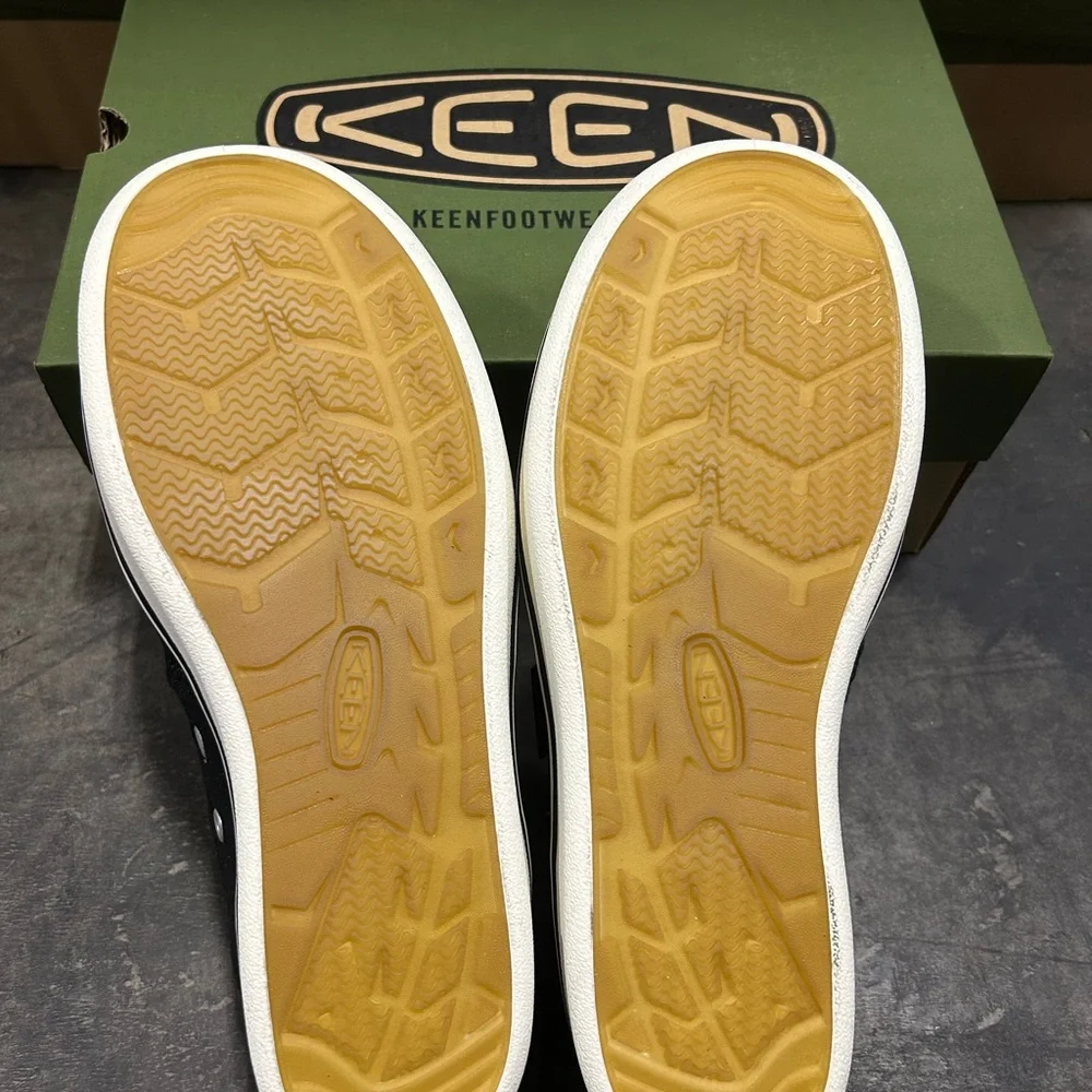 Keen Black Slip-On Canvas Loafers with White Toe and Sole